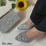 کفش مجلسی نگینی کار شده با سنگ مرواریدی کد 703