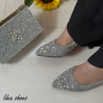 کفش مجلسی نگینی کار شده با سنگ مرواریدی کد 703